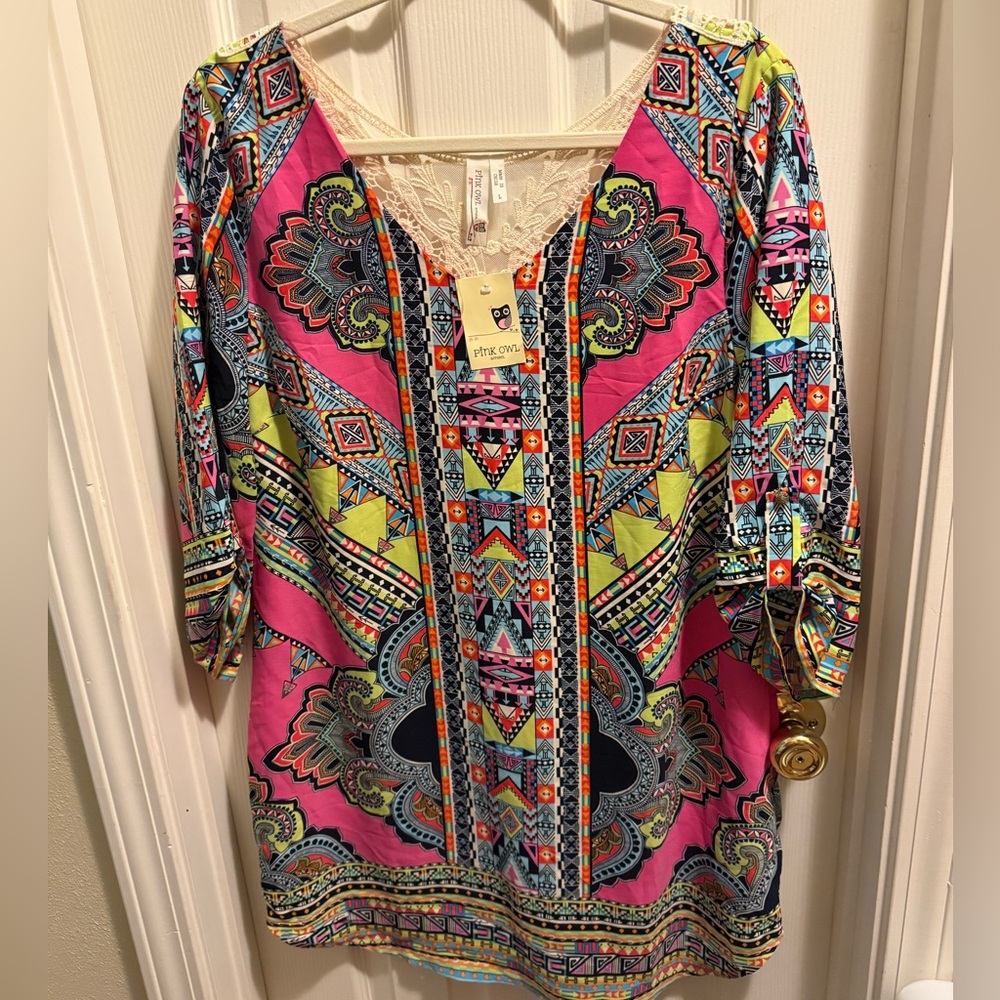 NWT Pink Owl Boho Dress